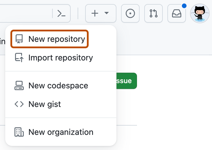 GitHub New repository menu
