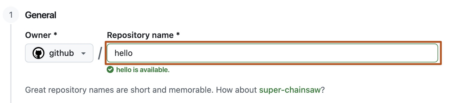 GitHub repository name field